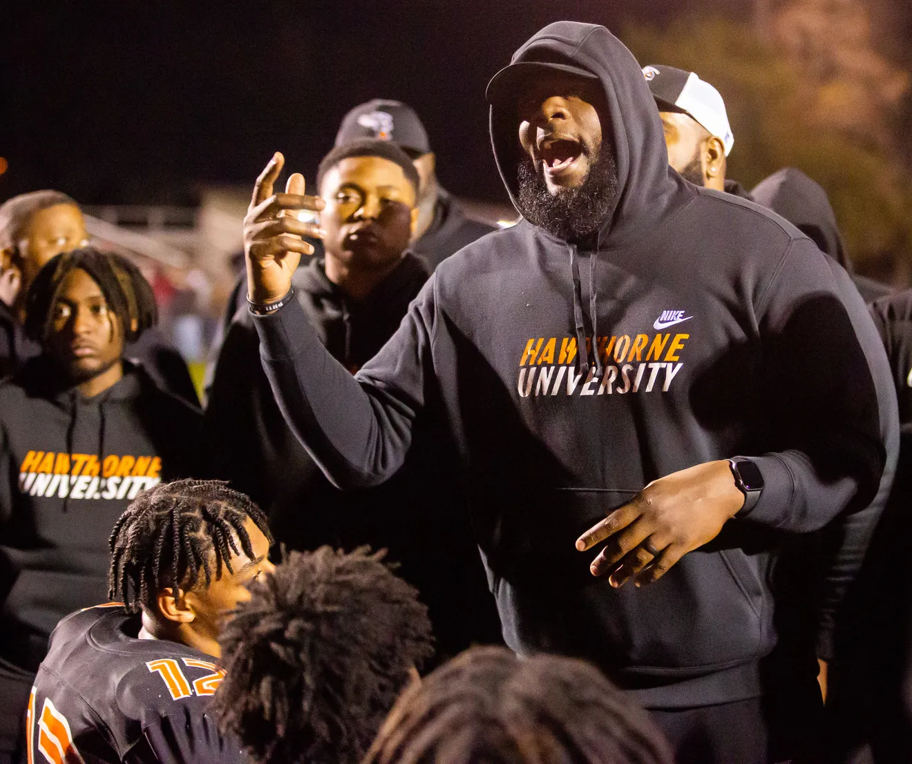Coach Ingram addresses his team during 2023 state title season