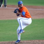 Joshua Whritenour throws a pitch during the Gators' fall scrimmage against Georgia Southern on Nov. 9, 2025 at Condron Family Ballpark.