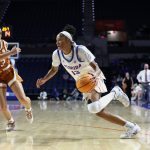 Laila Reynolds drives Thursday during the second half against Texas at the O’Connell Center on Jan. 29.
