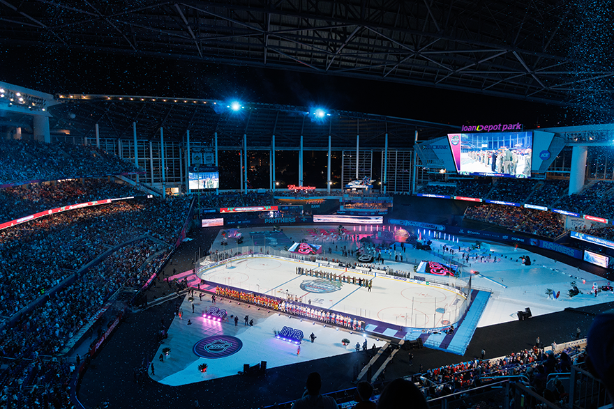 The inside of LoanDepot Park during the Winter Classic where the Florida Panthers faced the New York Rangers in Miami, Friday, Jan. 2, 2026.