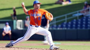 Florida pitcher Christian Rodriguez delivers a pitch during a game against Georgia Southern at Condron Family Ballpark on Sunday, November 9, 2025. (
