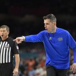 Florida Head Coach Todd Golden calls a play as the Florida Gators face the Auburn Tigers on Saturday, April 5, 2025, at the Alamodome in San Antonio, Texas. (Matthew Lewis/WRUF)
