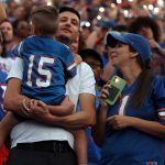 A family sings “Won’t Back Down” during the University of Florida’s game against Mississippi State at Ben Hill Griffin Stadium in Gainesville, Fla., Saturday night, Oct. 18, 2025. (Libby Clifton/WRUF)