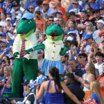 Albert and Alberta pump up the crowd during the Gators’ game against Mississippi State at Ben Hill Griffin Stadium in Gainesville, Fla., Saturday night, Oct. 18, 2025. (Libby Clifton/WRUF)