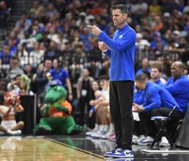 Florida head coach Todd Golden coaches as the Florida Gators face the Prairie View A&amp;M Panthers on Friday, March 20, 2026, at Benchmark International Arena in Tampa, Fla.