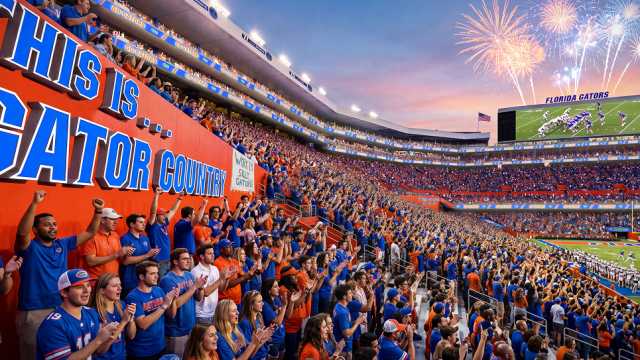 Ben Hill Griffin Stadium, known as “The Swamp,” is set for a $1.45 billion renovation project that will modernize the nearly 100-year-old venue while maintaining its 88,000-seat capacity. (Photo courtesy of Florida Athletics)