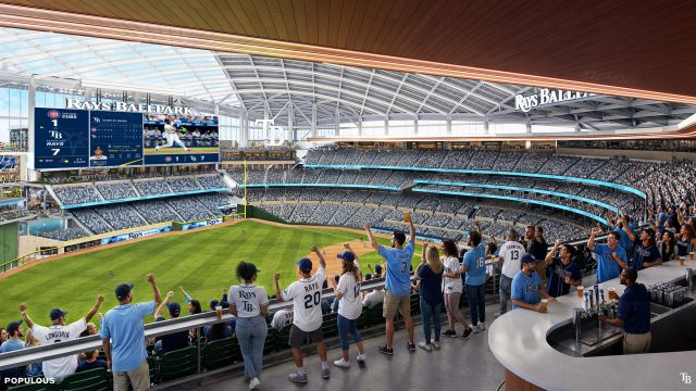 A rendering shows the Tampa Bay Rays’ proposed new ballpark in Tampa. (Courtesy of the Tampa Bay Rays)