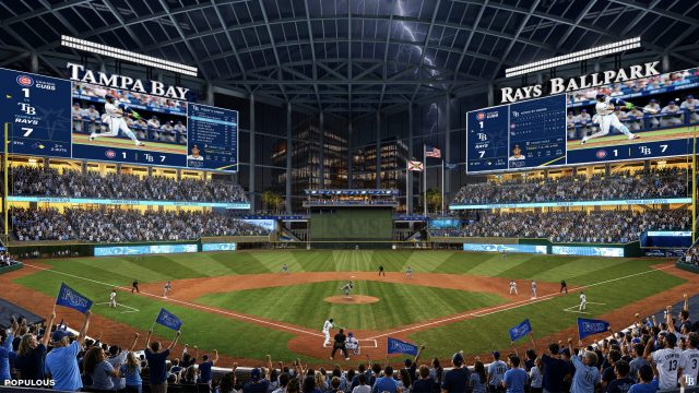 A rendering shows the Tampa Bay Rays’ proposed new ballpark in Tampa. (Courtesy of the Tampa Bay Rays)
