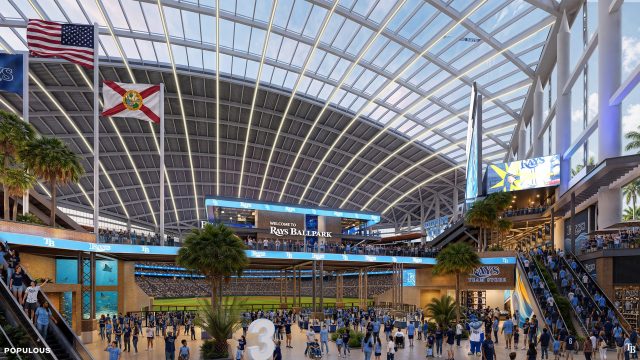 A rendering shows the Tampa Bay Rays’ proposed new ballpark in Tampa. (Courtesy of the Tampa Bay Rays)
