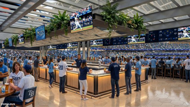 A rendering shows the Tampa Bay Rays’ proposed new ballpark in Tampa. (Courtesy of the Tampa Bay Rays)