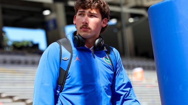 Florida quarterback Aaron Philo (12) walks onto Steve Spurrier Field at Ben Hill Griffin stadium before an NCAA college football game against Campbell College,Saturday, Sept. 12,2026, in Gainesville, Fla. (Reagan Bresnahan/ WRUF)
