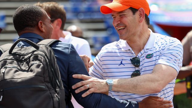US Secretary of State Marco Rubio greets players at Ben Hill Griffin stadium before an NCAA college football game
against Campbell College,Saturday, Sept. 12,2026, in Gainesville, Fla. (Reagan Bresnahan/ WRUF)